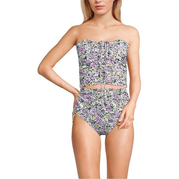 Land's End Ruched Halter Midkini Top 2 Way White  Multi Ditsy Floral print 12 - Picture 4 of 10